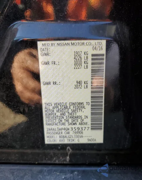 2016 Nissan Altima 2.5 from USA, damaged, VIN 1N4AL3AP4GN359377